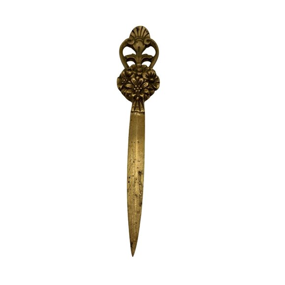 Antique Brass Floral Design Letter Opener Victorian - Picture 1 of 3